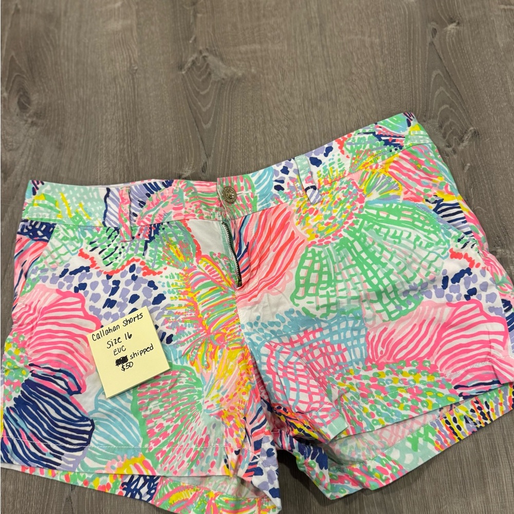 Lilly Pulitzer Pink and Green Callahan  Shorts Vibrant Tropical Print
